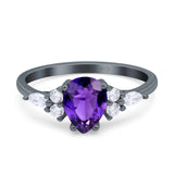 Teardrop Pear Art Deco Wedding Bridal Engagement Ring Round Simulated Cubic Zirconia 925 Sterling Silver