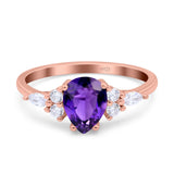 Teardrop Pear Art Deco Wedding Bridal Engagement Ring Round Simulated Cubic Zirconia 925 Sterling Silver
