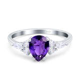 Teardrop Pear Art Deco Wedding Bridal Engagement Ring Round Simulated Cubic Zirconia 925 Sterling Silver