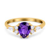 Teardrop Pear Art Deco Wedding Bridal Engagement Ring Round Simulated Cubic Zirconia 925 Sterling Silver