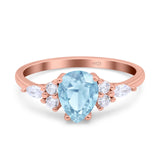 Teardrop Pear Art Deco Wedding Bridal Engagement Ring Round Simulated Cubic Zirconia 925 Sterling Silver