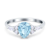 Teardrop Pear Art Deco Wedding Bridal Engagement Ring Round Simulated Cubic Zirconia 925 Sterling Silver