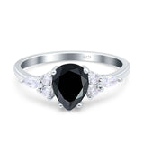 Teardrop Pear Art Deco Wedding Bridal Engagement Ring Round Simulated Cubic Zirconia 925 Sterling Silver