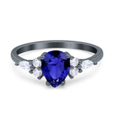 Teardrop Pear Art Deco Wedding Bridal Engagement Ring Round Simulated Cubic Zirconia 925 Sterling Silver