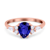 Teardrop Pear Art Deco Wedding Bridal Engagement Ring Round Simulated Cubic Zirconia 925 Sterling Silver