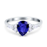 Teardrop Pear Art Deco Wedding Bridal Engagement Ring Round Simulated Cubic Zirconia 925 Sterling Silver