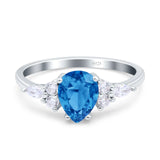 Teardrop Pear Art Deco Wedding Bridal Engagement Ring Round Simulated Cubic Zirconia 925 Sterling Silver
