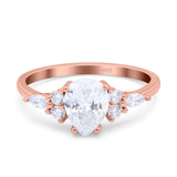 Teardrop Pear Art Deco Wedding Bridal Engagement Ring Round Simulated Cubic Zirconia 925 Sterling Silver