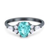 Teardrop Pear Art Deco Wedding Bridal Engagement Ring Round Simulated Cubic Zirconia 925 Sterling Silver