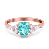 Teardrop Pear Art Deco Wedding Bridal Engagement Ring Round Simulated Cubic Zirconia 925 Sterling Silver