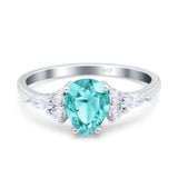 Teardrop Pear Art Deco Wedding Bridal Engagement Ring Round Simulated Cubic Zirconia 925 Sterling Silver