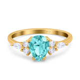 Teardrop Pear Art Deco Wedding Bridal Engagement Ring Round Simulated Cubic Zirconia 925 Sterling Silver