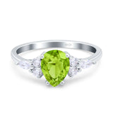 Teardrop Pear Art Deco Wedding Bridal Engagement Ring Round Simulated Cubic Zirconia 925 Sterling Silver