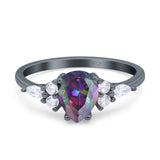 Teardrop Pear Art Deco Wedding Bridal Engagement Ring Round Simulated Cubic Zirconia 925 Sterling Silver