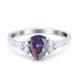 Teardrop Pear Art Deco Wedding Bridal Engagement Ring Round Simulated Cubic Zirconia 925 Sterling Silver