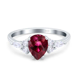 Teardrop Pear Art Deco Wedding Bridal Engagement Ring Round Simulated Cubic Zirconia 925 Sterling Silver