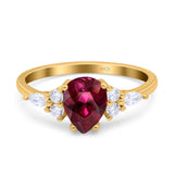 Teardrop Pear Art Deco Wedding Bridal Engagement Ring Round Simulated Cubic Zirconia 925 Sterling Silver