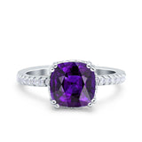 Half Eternity Art Deco Cushion Cut Wedding Engagement Bridal Ring Round Simulated Cubic Zirconia 925 Sterling Silver