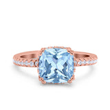 Half Eternity Art Deco Cushion Cut Wedding Engagement Bridal Ring Round Simulated Cubic Zirconia 925 Sterling Silver