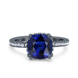 Half Eternity Art Deco Cushion Cut Wedding Engagement Bridal Ring Round Simulated Cubic Zirconia 925 Sterling Silver