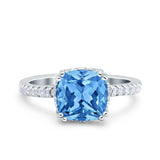 Half Eternity Art Deco Cushion Cut Wedding Engagement Bridal Ring Round Simulated Cubic Zirconia 925 Sterling Silver