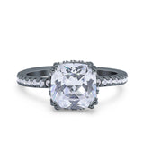 Half Eternity Art Deco Cushion Cut Wedding Engagement Bridal Ring Round Simulated Cubic Zirconia 925 Sterling Silver