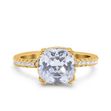 Half Eternity Art Deco Cushion Cut Wedding Engagement Bridal Ring Round Simulated Cubic Zirconia 925 Sterling Silver