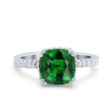 Half Eternity Art Deco Cushion Cut Wedding Engagement Bridal Ring Round Simulated Cubic Zirconia 925 Sterling Silver