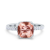 Half Eternity Art Deco Cushion Cut Wedding Engagement Bridal Ring Round Simulated Cubic Zirconia 925 Sterling Silver