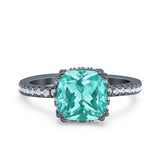 Half Eternity Art Deco Cushion Cut Wedding Engagement Bridal Ring Round Simulated Cubic Zirconia 925 Sterling Silver