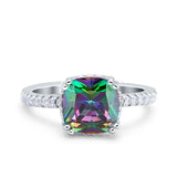 Half Eternity Art Deco Cushion Cut Wedding Engagement Bridal Ring Round Simulated Cubic Zirconia 925 Sterling Silver