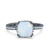 Half Eternity Art Deco Cushion Cut Wedding Engagement Bridal Ring Round Simulated Cubic Zirconia 925 Sterling Silver