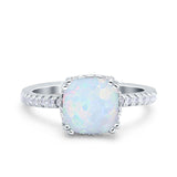 Half Eternity Art Deco Cushion Cut Wedding Engagement Bridal Ring Round Simulated Cubic Zirconia 925 Sterling Silver