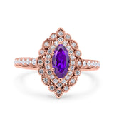 Halo Vintage Style Art Deco Solitaire Accent Marquise Wedding Engagement Ring Round Simulated Cubic Zirconia 925 Sterling Silver