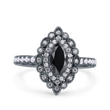 Halo Vintage Style Art Deco Solitaire Accent Marquise Wedding Engagement Ring Round Simulated Cubic Zirconia 925 Sterling Silver