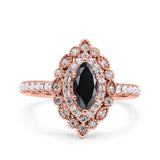Halo Vintage Style Art Deco Solitaire Accent Marquise Wedding Engagement Ring Round Simulated Cubic Zirconia 925 Sterling Silver