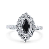 Halo Vintage Style Art Deco Solitaire Accent Marquise Wedding Engagement Ring Round Simulated Cubic Zirconia 925 Sterling Silver
