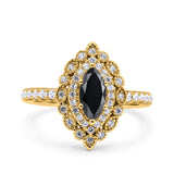 Halo Vintage Style Art Deco Solitaire Accent Marquise Wedding Engagement Ring Round Simulated Cubic Zirconia 925 Sterling Silver