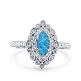Halo Vintage Style Art Deco Solitaire Accent Marquise Wedding Engagement Ring Round Simulated Cubic Zirconia 925 Sterling Silver