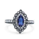 Halo Vintage Style Art Deco Solitaire Accent Marquise Wedding Engagement Ring Round Simulated Cubic Zirconia 925 Sterling Silver