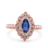 Halo Vintage Style Art Deco Solitaire Accent Marquise Wedding Engagement Ring Round Simulated Cubic Zirconia 925 Sterling Silver