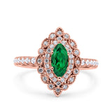 Halo Vintage Style Art Deco Solitaire Accent Marquise Wedding Engagement Ring Round Simulated Cubic Zirconia 925 Sterling Silver