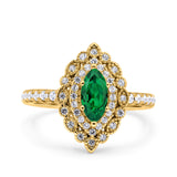 Halo Vintage Style Art Deco Solitaire Accent Marquise Wedding Engagement Ring Round Simulated Cubic Zirconia 925 Sterling Silver