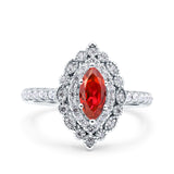 Halo Vintage Style Art Deco Solitaire Accent Marquise Wedding Engagement Ring Round Simulated Cubic Zirconia 925 Sterling Silver