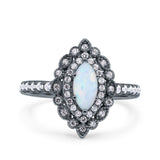 Halo Vintage Style Art Deco Solitaire Accent Marquise Wedding Engagement Ring Round Simulated Cubic Zirconia 925 Sterling Silver