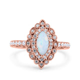 Halo Vintage Style Art Deco Solitaire Accent Marquise Wedding Engagement Ring Round Simulated Cubic Zirconia 925 Sterling Silver