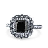 Halo Vintage Style Art Deco Solitaire Accent Cushion Wedding Engagement Ring Round Simulated Cubic Zirconia 925 Sterling Silver