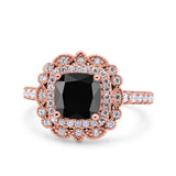 Halo Vintage Style Art Deco Solitaire Accent Cushion Wedding Engagement Ring Round Simulated Cubic Zirconia 925 Sterling Silver