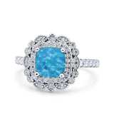 Halo Vintage Style Art Deco Solitaire Accent Cushion Wedding Engagement Ring Round Simulated Cubic Zirconia 925 Sterling Silver