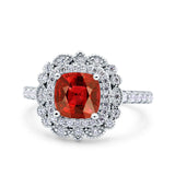 Halo Vintage Style Art Deco Solitaire Accent Cushion Wedding Engagement Ring Round Simulated Cubic Zirconia 925 Sterling Silver